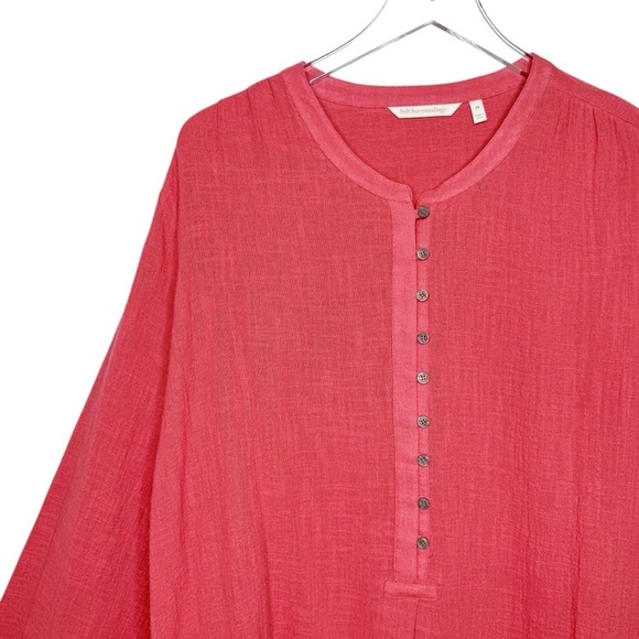 Soft Surroundings Red Gauzy Women’s Plus Button Henley Popover Tunic Top Sz 3X - Picture 3 of 11